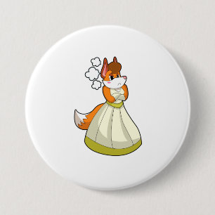 Badge Rond 7,6 Cm Renard comme mariée avec robe Mariage.PNG