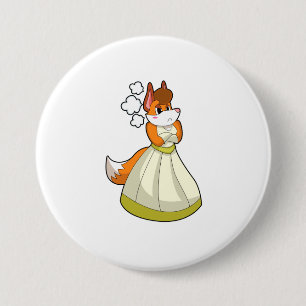 Badge Rond 7,6 Cm Renard comme mariée avec une robe de mariée.PNG