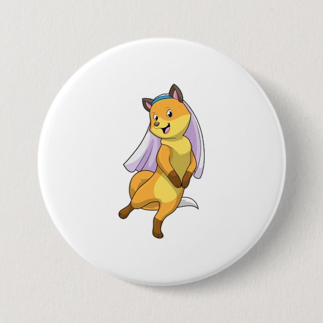 Badge Rond 7,6 Cm Renard comme mariée avec voile (Devant)