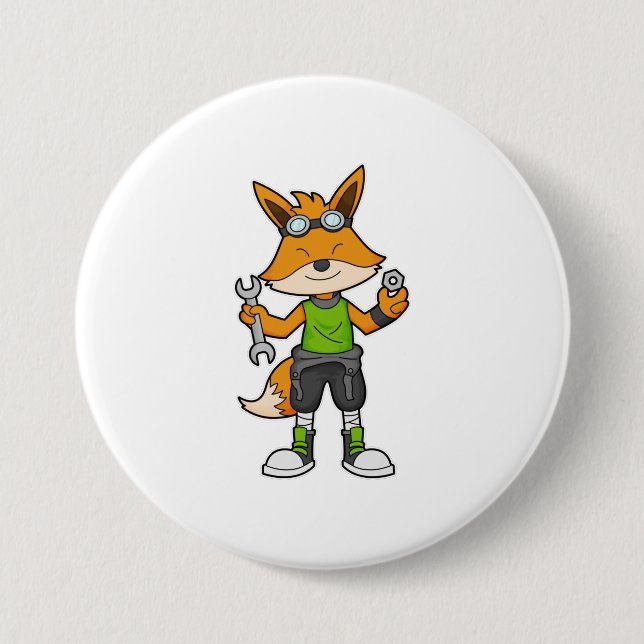 Badge Rond 7,6 Cm Renard comme Mécanique avec clé & noix (Devant)