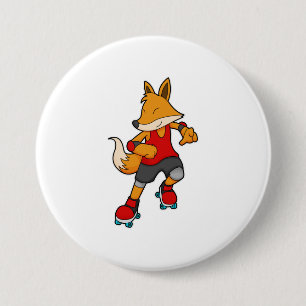 Badge Rond 7,6 Cm Renard en patinage avec roulettes