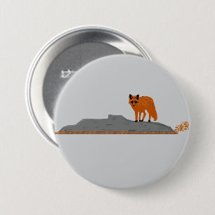Badge Rond 7,6 Cm 🦊 Renard sur le Rocher