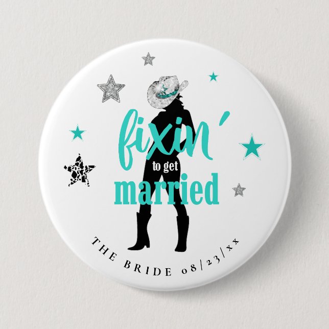 Badge Rond 7,6 Cm Réparation de la mariée Disco Bachelorette Teal ID (Devant)