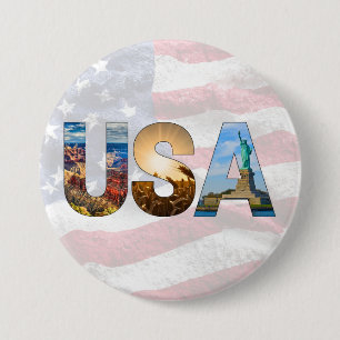 Badge Rond 7,6 Cm Repère Américain Unique Lettres USA Patriotique