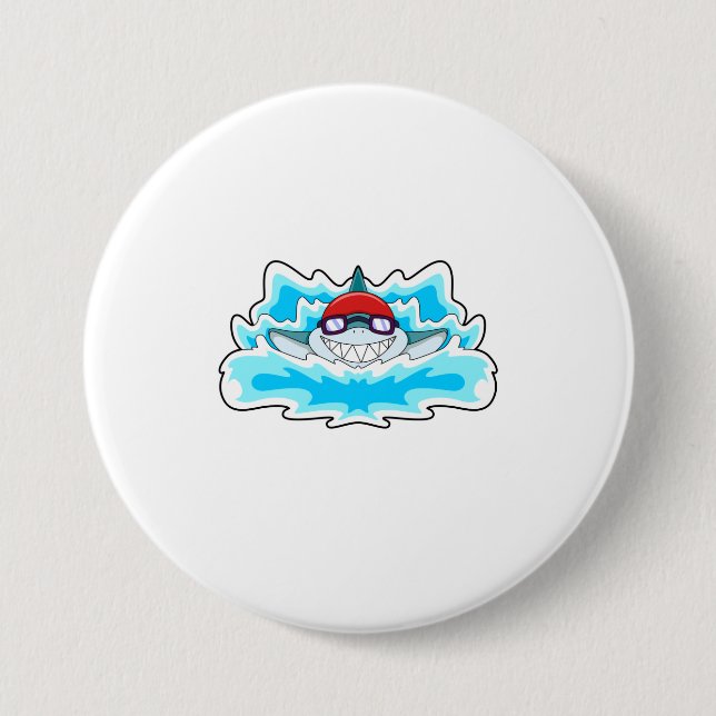 Badge Rond 7,6 Cm Requin à nager avec lunettes de natation (Devant)