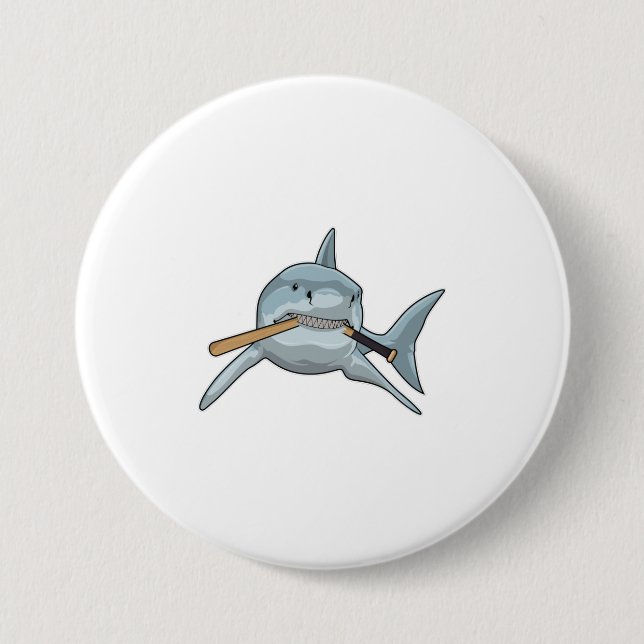 Badge Rond 7,6 Cm Requin au baseball avec batte de baseball (Devant)