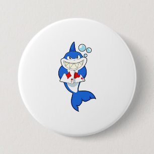 Badge Rond 7,6 Cm Requin au Poker avec cartes de Poker