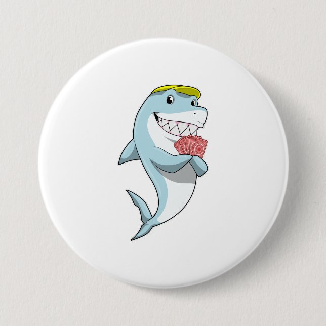 Badge Rond 7,6 Cm Requin au Poker avec cartes de Poker (Devant)