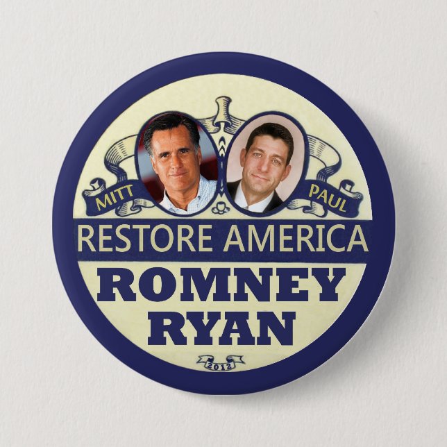 Badge Rond 7,6 Cm Restauration Amérique : Romney et Ryan (Devant)