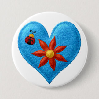 Badge Rond 7,6 Cm Retour à l'école, Sac à dos Boutons Pins Coeur ble