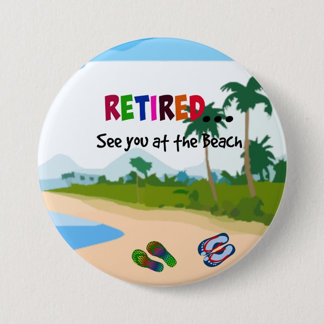 Badge Rond 7,6 Cm Retraité...A la plage (Devant)