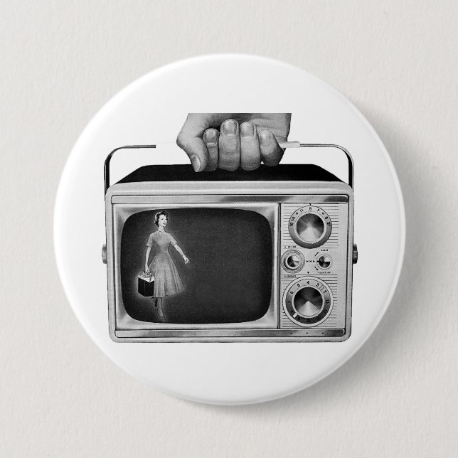 Badge Rond 7,6 Cm Retro 1950s Portable TV Mid-Century (Devant)