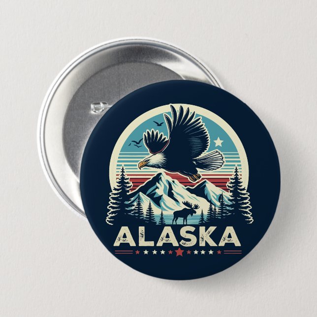 Badge Rond 7,6 Cm Retro Alaska (Devant & derrière)