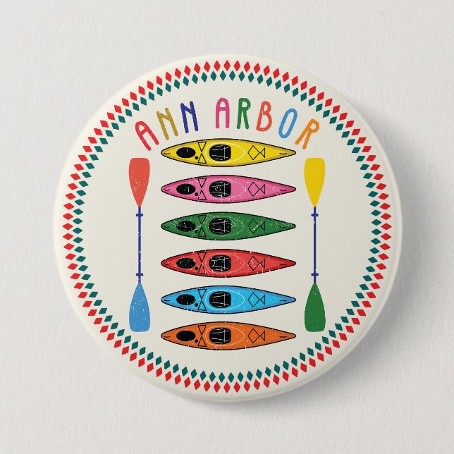 Badge Rond 7,6 Cm Retro Ann Arbor Kayaking (Devant)