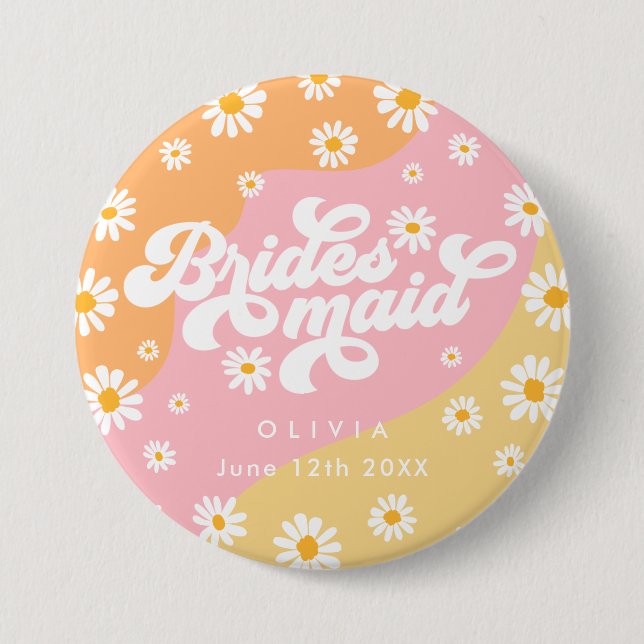 Badge Rond 7,6 Cm Retro Boho Daisy Cadeau de femme de chambre person (Devant)