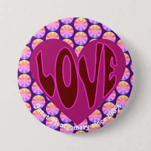 Badge Rond 7,6 Cm Retro Hippie Heart Lot Personnalisé Anniversaire