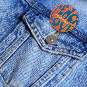 Badge Rond 7,6 Cm Retro Hippie Paix et Amour Anniversaire