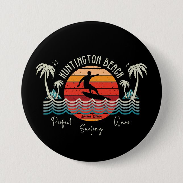 Badge Rond 7,6 Cm Retro Huntington Beach Surf (Devant)