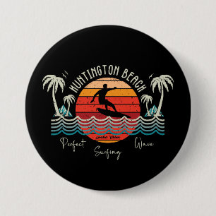 Badge Rond 7,6 Cm Retro Huntington Beach Surf
