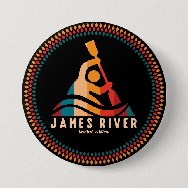 Badge Rond 7,6 Cm Retro James River Kayak (Devant)