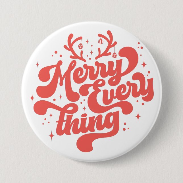 Badge Rond 7,6 Cm Retro Red White Merry tout Joyeux Noël (Devant)