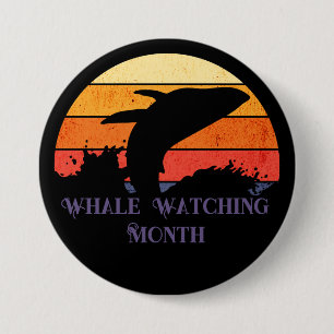 Badge Rond 7,6 Cm Retro Sunset Baleine à baleine à bosse