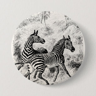 Badge Rond 7,6 Cm Rétro vieille illustration de zèbres de zèbres