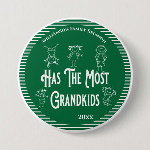 Badge Rond 7,6 Cm Reunion Grandparents Award Most Grand Kids