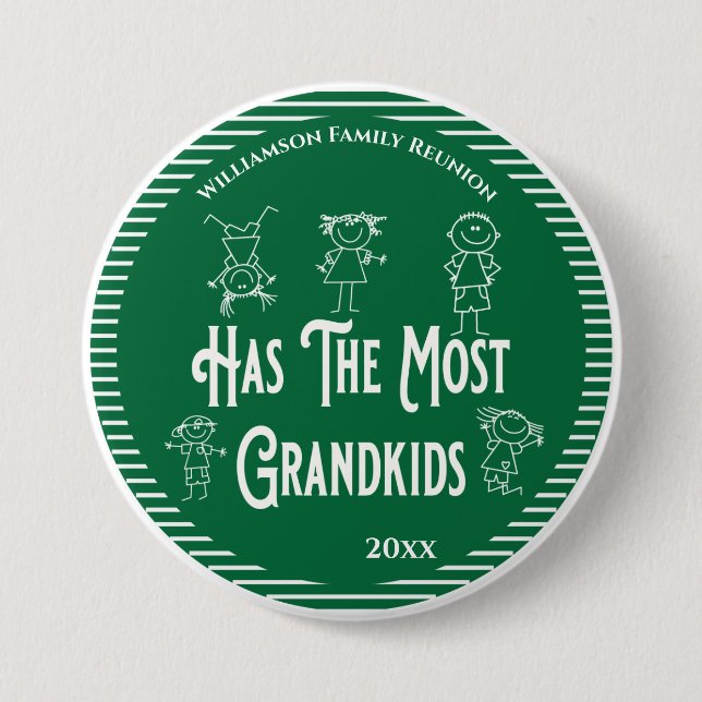 Badge Rond 7,6 Cm Reunion Grandparents Award Most Grand Kids (Devant)