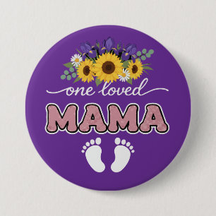Badge Rond 7,6 Cm Révélation de grossesse One Loved Mama Sunflower I