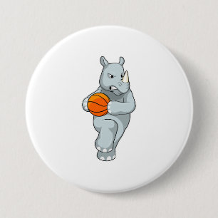 Badge Rond 7,6 Cm Rhino as Basketball