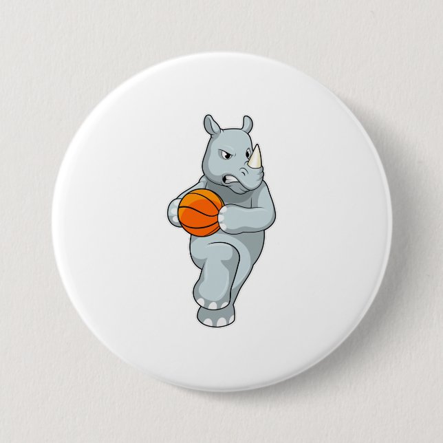 Badge Rond 7,6 Cm Rhino as Basketball (Devant)