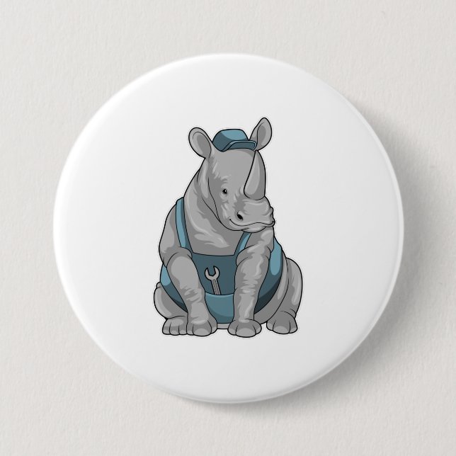 Badge Rond 7,6 Cm Rhino as Craftsman et Wrench (Devant)