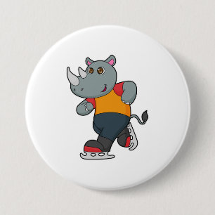 Badge Rond 7,6 Cm Rhino at Ice skating with Ice skates