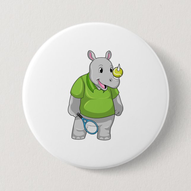Badge Rond 7,6 Cm Rhino at tennis (Devant)