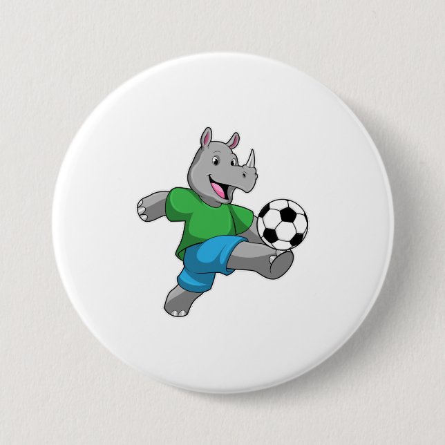 Badge Rond 7,6 Cm Rhino comme joueur de football avec Soccer (Devant)