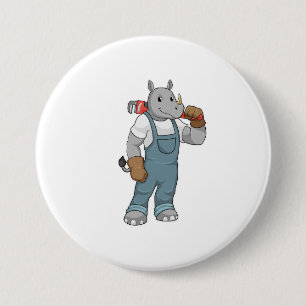 Badge Rond 7,6 Cm Rhino en Handyman avec Pince à pompe à eau