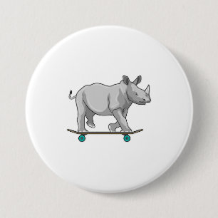Badge Rond 7,6 Cm Rhino en patinage avec skateboard