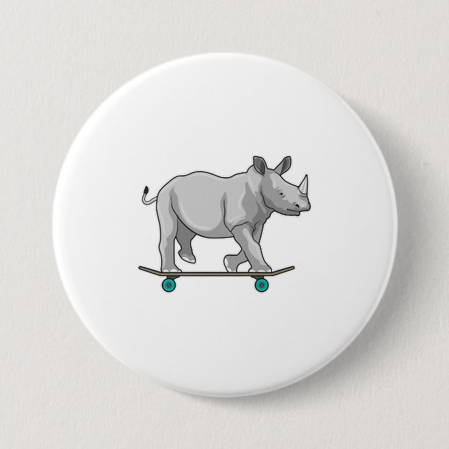 Badge Rond 7,6 Cm Rhino en patinage avec skateboard (Devant)