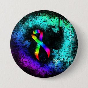 Badge Rond 7,6 Cm Ribbon de sensibilisation Rainbow Grunge Coeur Pin