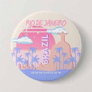 Badge Rond 7,6 Cm Rio de Janeiro Brésil Travel Art