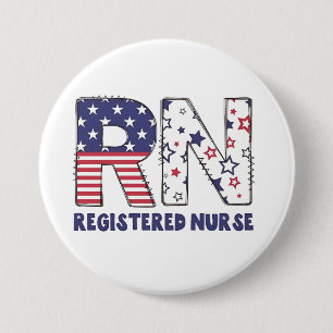 Badge Rond 7,6 Cm RN Infirmière inscrite 4 juillet subtile Américain
