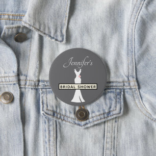 Badge Rond 7,6 Cm Robe blanche élégante sur gris - Baby shower de ma