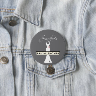 Badge Rond 7,6 Cm Robe blanche élégante sur gris - Mariage élégant