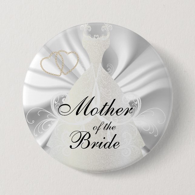 Badge Rond 7,6 Cm Robe nuptiale élégante sur le satin blanc (Devant)