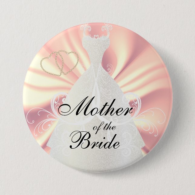Badge Rond 7,6 Cm Robe nuptiale élégante sur le satin rose (Devant)