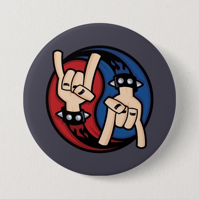 Badge Rond 7,6 Cm Rock and Roll Devil Horns Yin Yang (Devant)