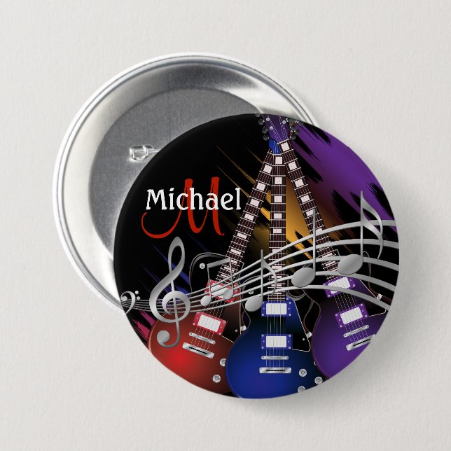 Badge Rond 7,6 Cm Rock Guitar Music Button (Devant & derrière)