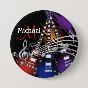 Badge Rond 7,6 Cm Rock Guitar Music Button