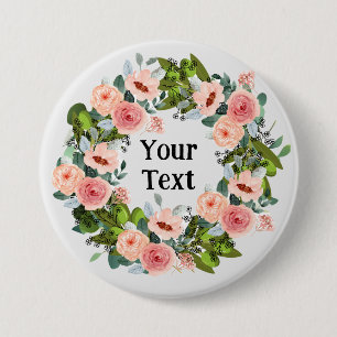 Badge Rond 7,6 Cm Romantique rose floral Wreath Lapel Embrasser